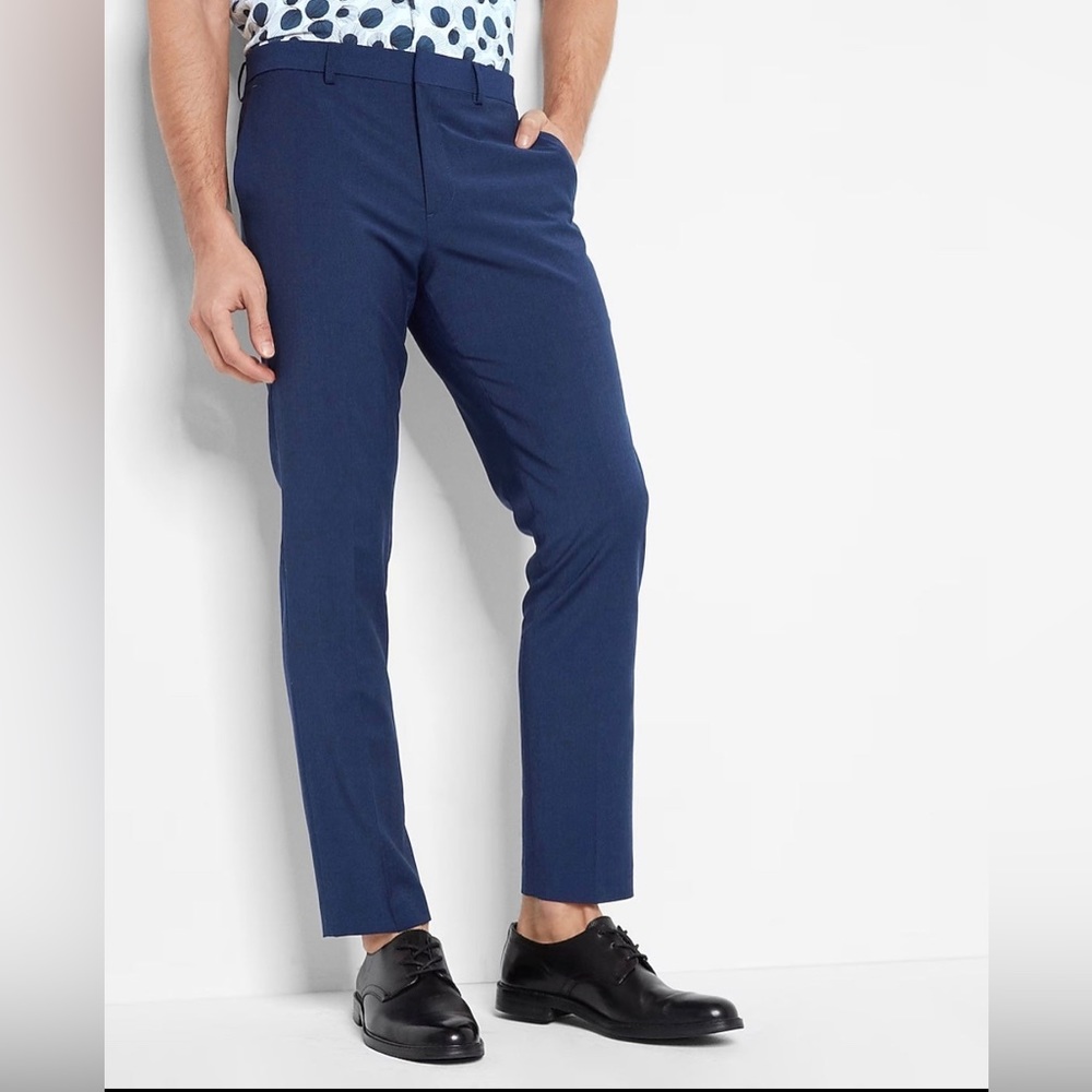 Express Extra Slim Blue Wool-Blend Modern Tech Suit Pant